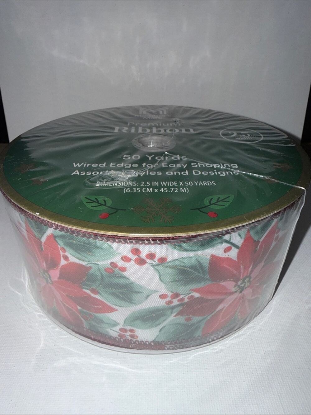 Holiday Poinsettia Wired-Edge Ribbon - Red and Green